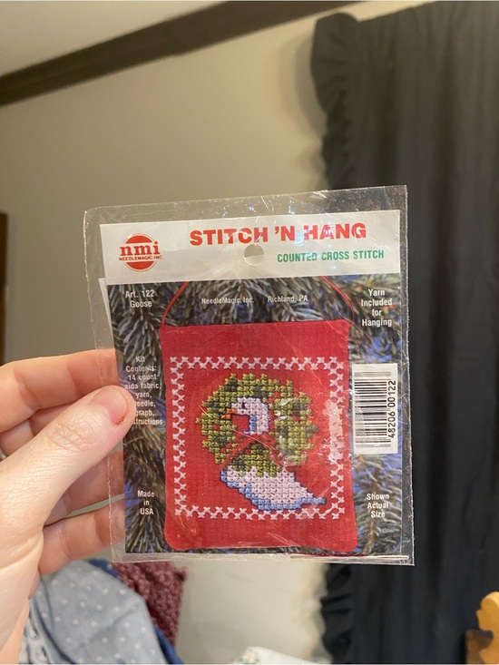 Other - Stitch 'N' Hang Counted Cross Stitch Kit - Red Background with Goose Wreath